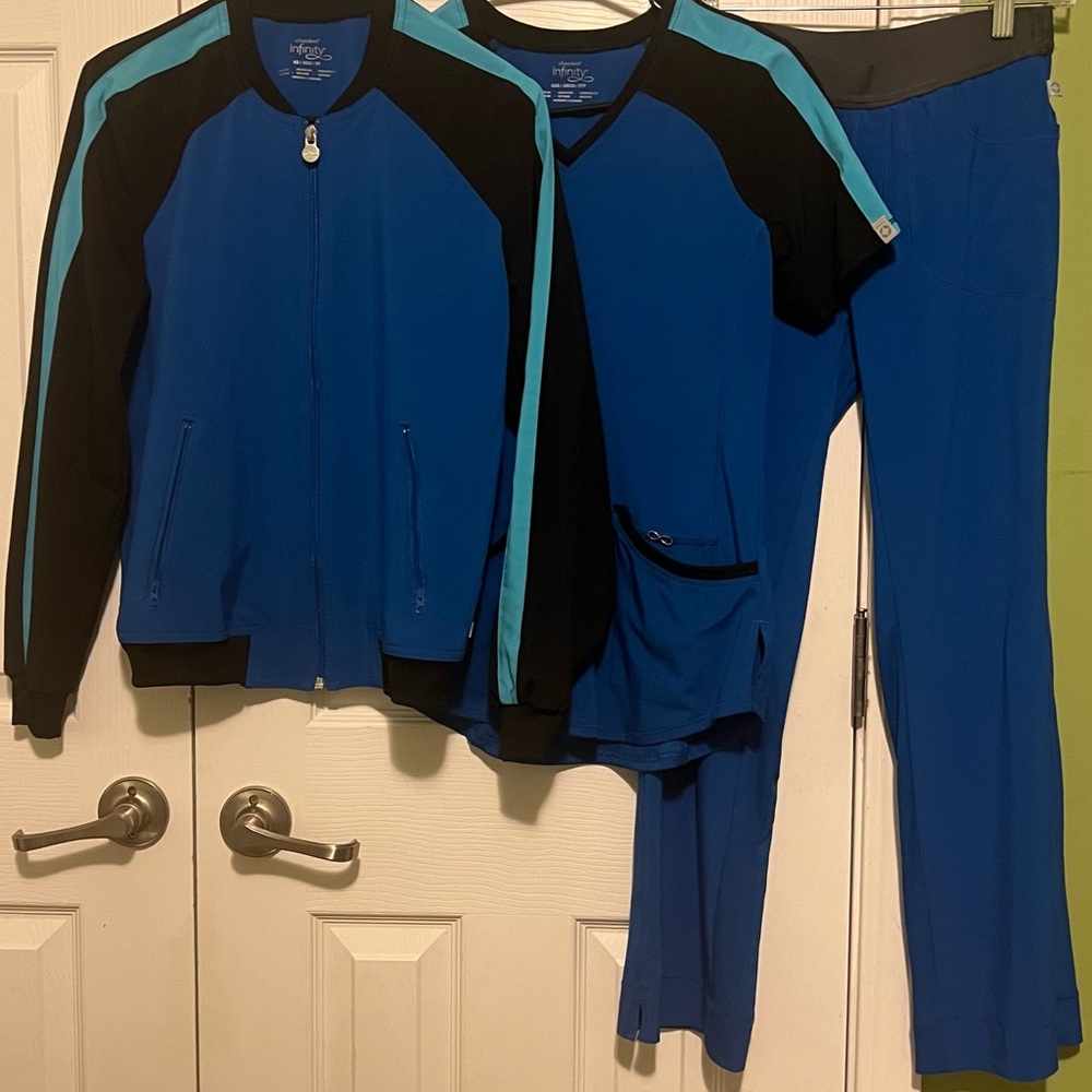 Cherokee Infinity Royal Blue Bomber Scrub Jacket - image 5